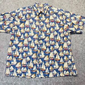 Island Republic Button Down Mens L Sailboat Print Cotton Blue Nautical Shirt